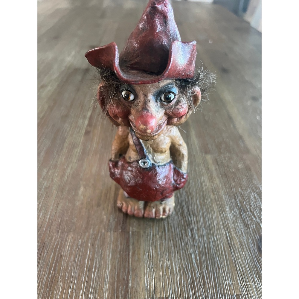 Vintage NyForm Norway Troll Figurine Long Nose Hat Folk Art Collectible 7in